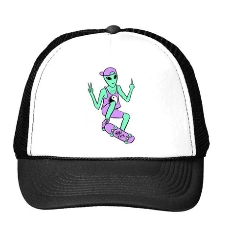 Alien Skateboard Print Baseball Cap